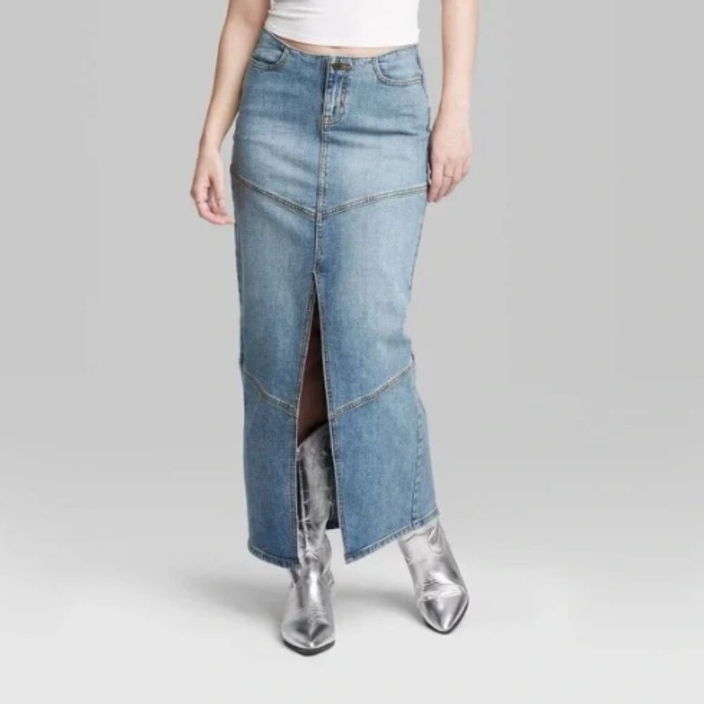 Wild Fable Denim Mid-Rise Maxi Skirt